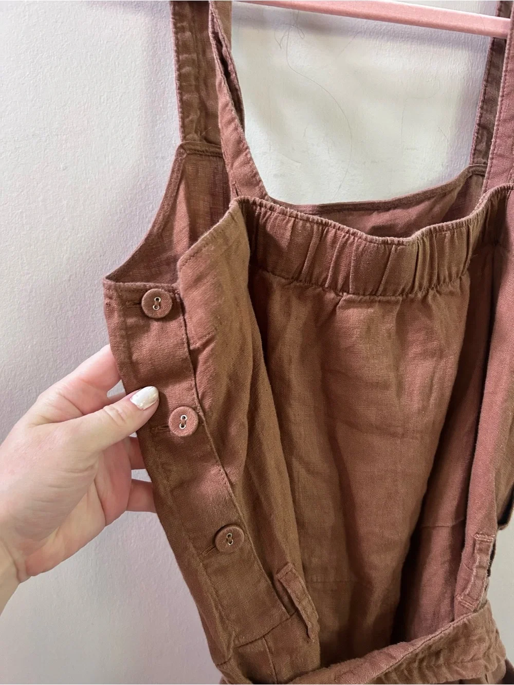 Everlane The Linen Side-Button Jumpsuit  In Carob Brown Women's Size 6